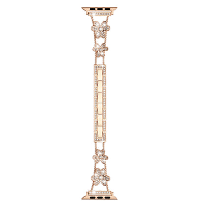Watch Band Zinc Alloy Floral Link Bracelet Rhinestone Secure Clasp Durable Metal Replacement Adjustable Gold