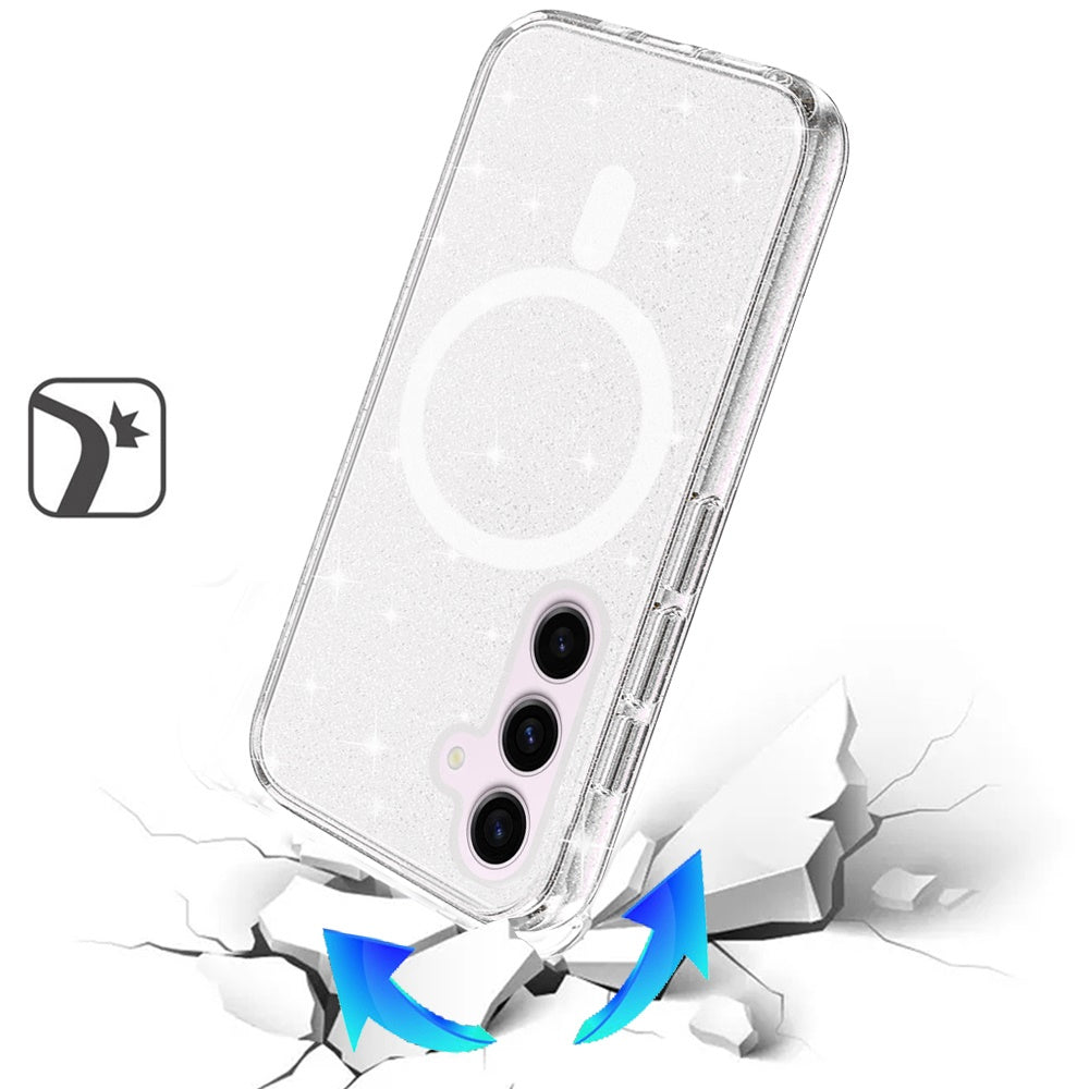 For Samsung Galaxy S23 Ultra MagSafe Compatible Glitter Sparkle Bling Hybrid Case with Magnetic Circle, Slim TPU & Hard PC Frame Case Cover Clear
