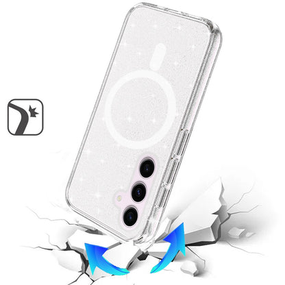 For Samsung Galaxy S23 Ultra MagSafe Compatible Glitter Sparkle Bling Hybrid Case with Magnetic Circle, Slim TPU & Hard PC Frame Case Cover Clear