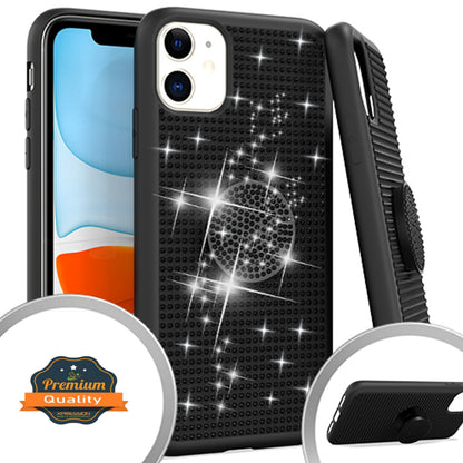 For Apple iPhone 15 Pro (6.1") Luxury Glitter Sparkle Bling Rugged Hybrid with Collapsible Stand Ring Holder Hard Shell  Phone Case Cover