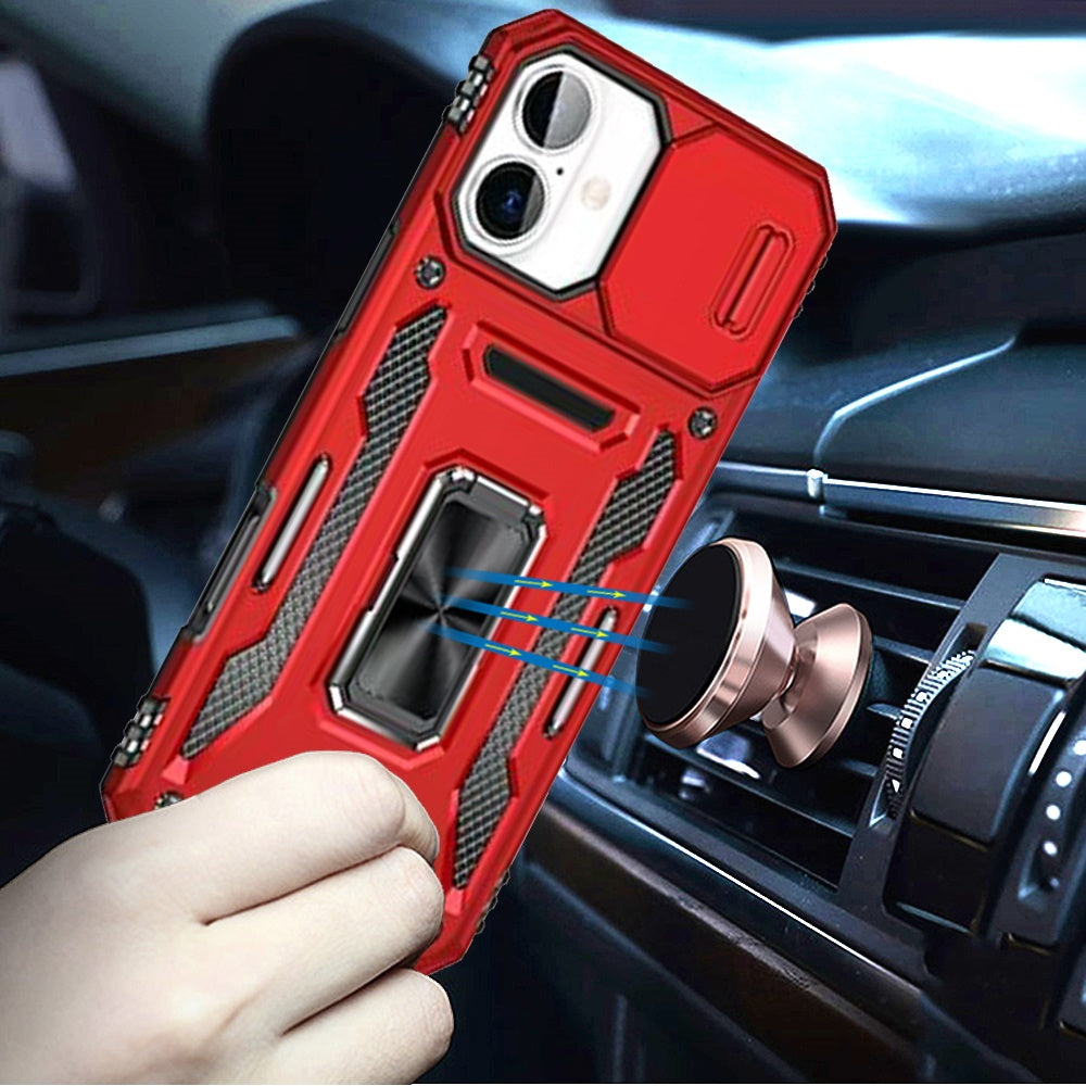 For Apple iPhone 17 (6.3") Tough Hybrid Case with Movable Camera Window & Metal Ring Stand Shockproof Case Cover