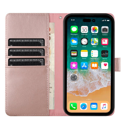 For Apple iPhone 16 Pro Max (6.9") Deattachable PU Leather Hybrid Wallet Money Credit Card Holder Support Magsafe Charger Case Cover Rose Gold