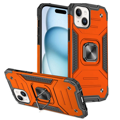 For iPhone 15 (6.1") Armor Hybrid Magnetic Stand with Ring Holder Kickstand Shockproof Heavy-Duty Durable Rugged TPU Dual Layer Case Cover Cosmic Orange