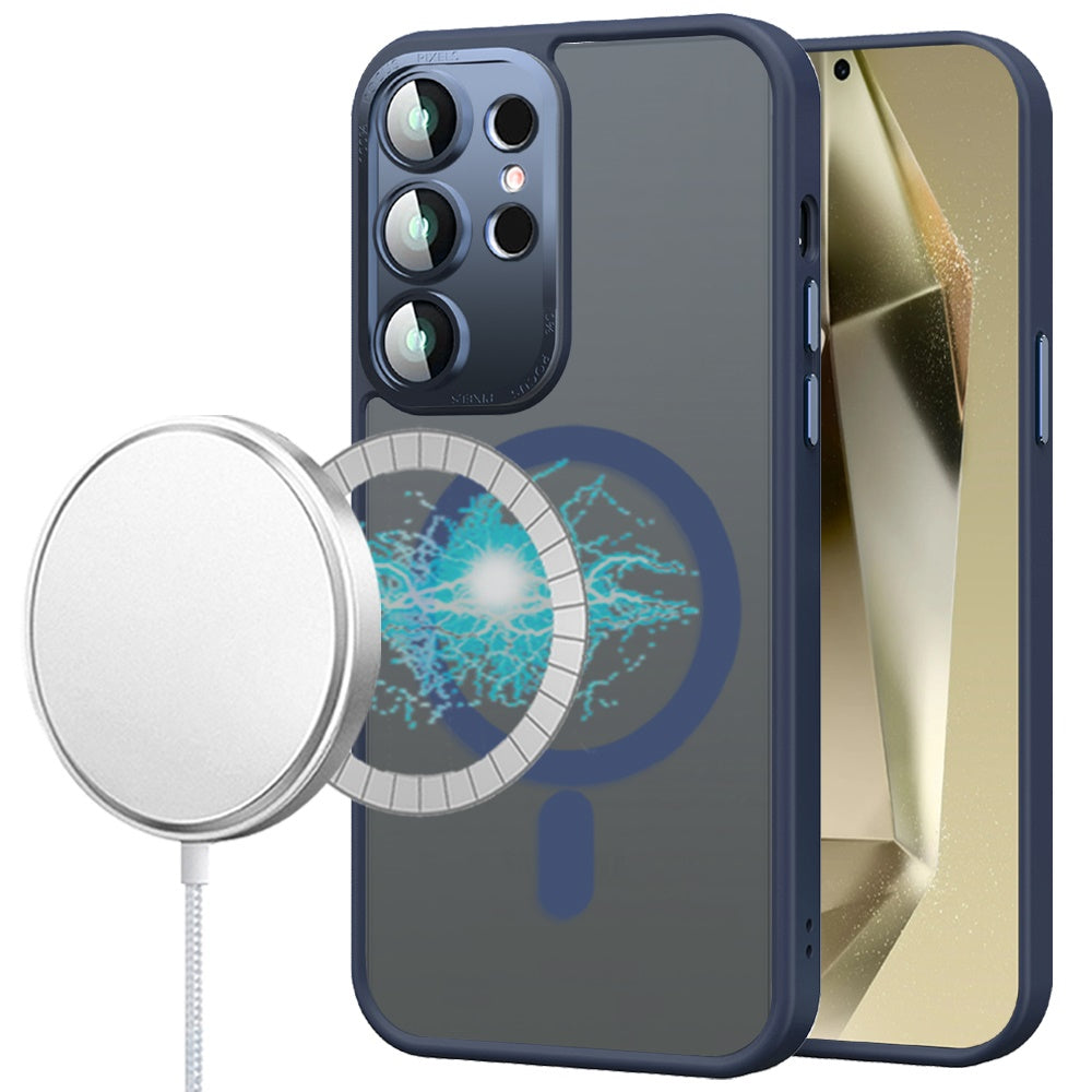 For Samsung Galaxy S26 Ultra Complete Protection HQ Matte Translucent Hybrid Shockproof w/ Camera Protector Compatible with MagSafe Case Cover Blue
