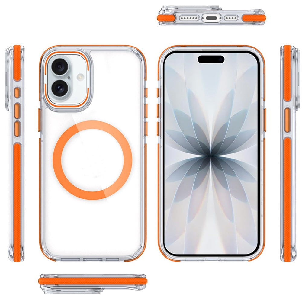 For Apple iPhone 17 Pro (6.3") Hybrid Clear Back Case with Invisible Camera Bracket Stand, MagSafe Magnetic Circle, Shockproof Color Frame Case Cover Cosmic Orange