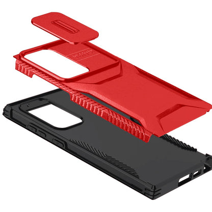 For Samsung Galaxy S22 Ultra Slim Fit Shockproof Hybrid with Slide Camera Window Covering, Rugged Tpu Silicone Hard PC Bumper Case Cover Red