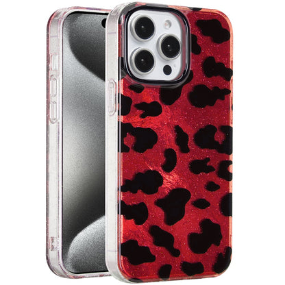 For Apple iPhone 15 Pro Max Glitter Leopard, Fashion Design Animal Skin Print Slim IMD TPU Dual Layer Shockproof Protective Case Cover
