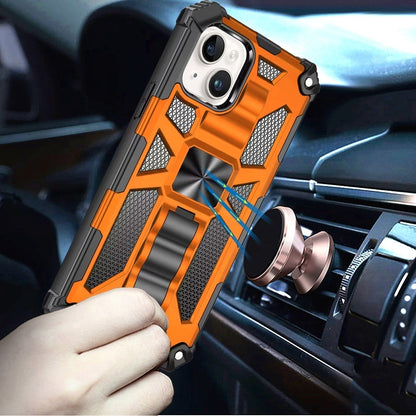 For iPhone 15 Plus (6.7") Hybrid Shockproof [Military Grade] Rugged Protective with Magnetic Car Mount & Invisible Stand Case Cover Cosmic Orange
