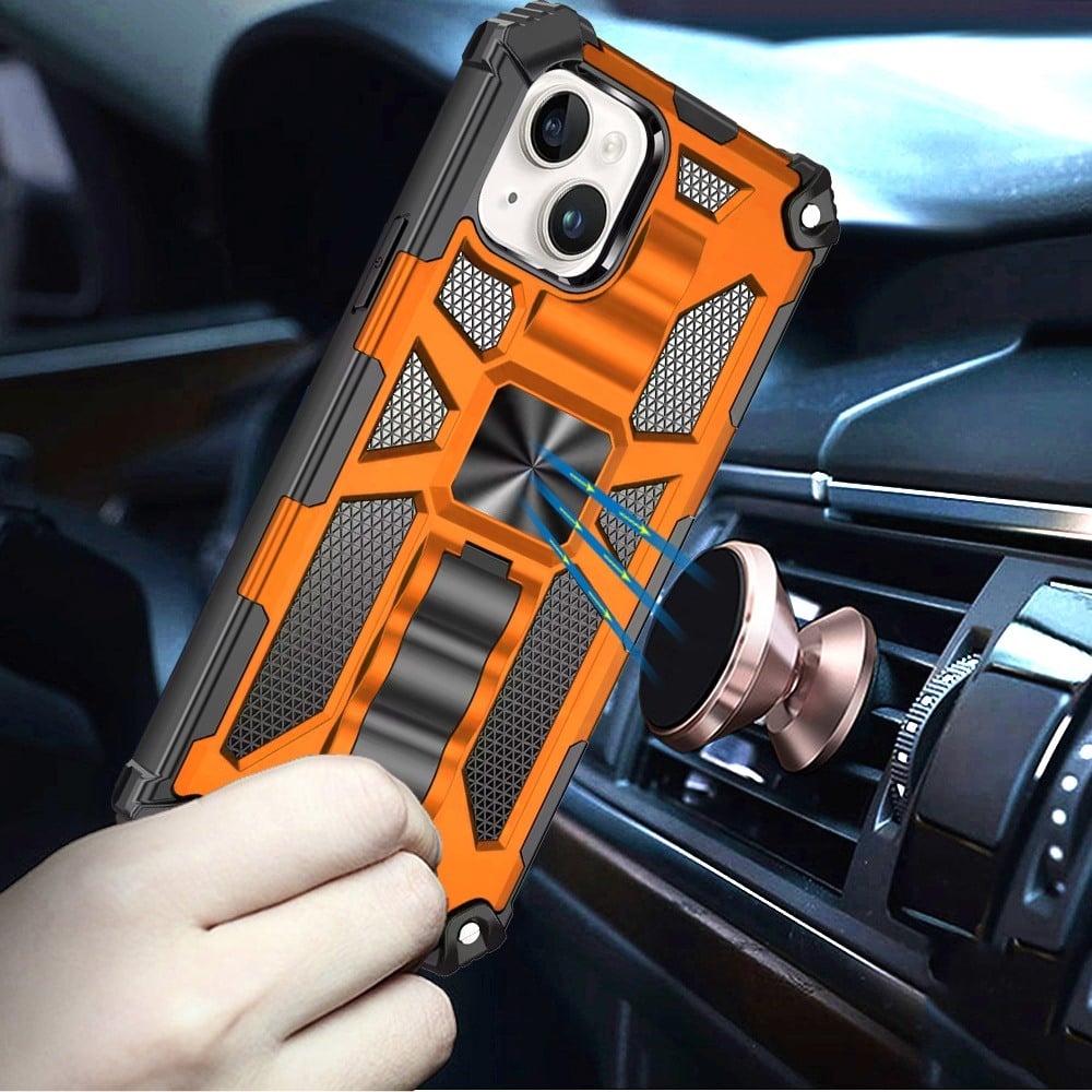 For iPhone 12 / iPhone 12 Pro (6.1") Hybrid Shockproof [Military Grade] Rugged Protective with Magnetic Car Mount & Invisible Stand Case Cover Cosmic Orange