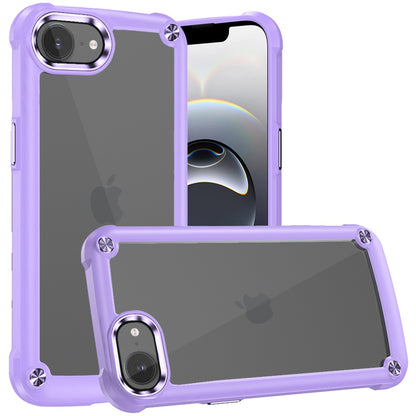 For Apple iPhone 17E /16E Hybrid Transparent Rubber with Metal Buttons & Camera Edges Hard TPU Corner Frame Bumper Case Cover