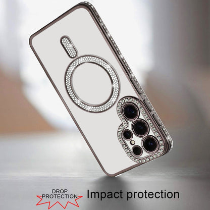 For Samsung Galaxy S24 Ultra Bling Case with Diamond Magnetic Circle, Transparent Slim Shockproof Hybrid Slim Fit Case Cover