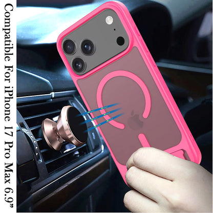 Phone Case for Apple iPhone 17 Pro Max (6.9") Matte Magnetic Metal Kickstand Shockproof Grip Anti Slip Durable Protective Heavy Duty Hybrid Cover Hotpink