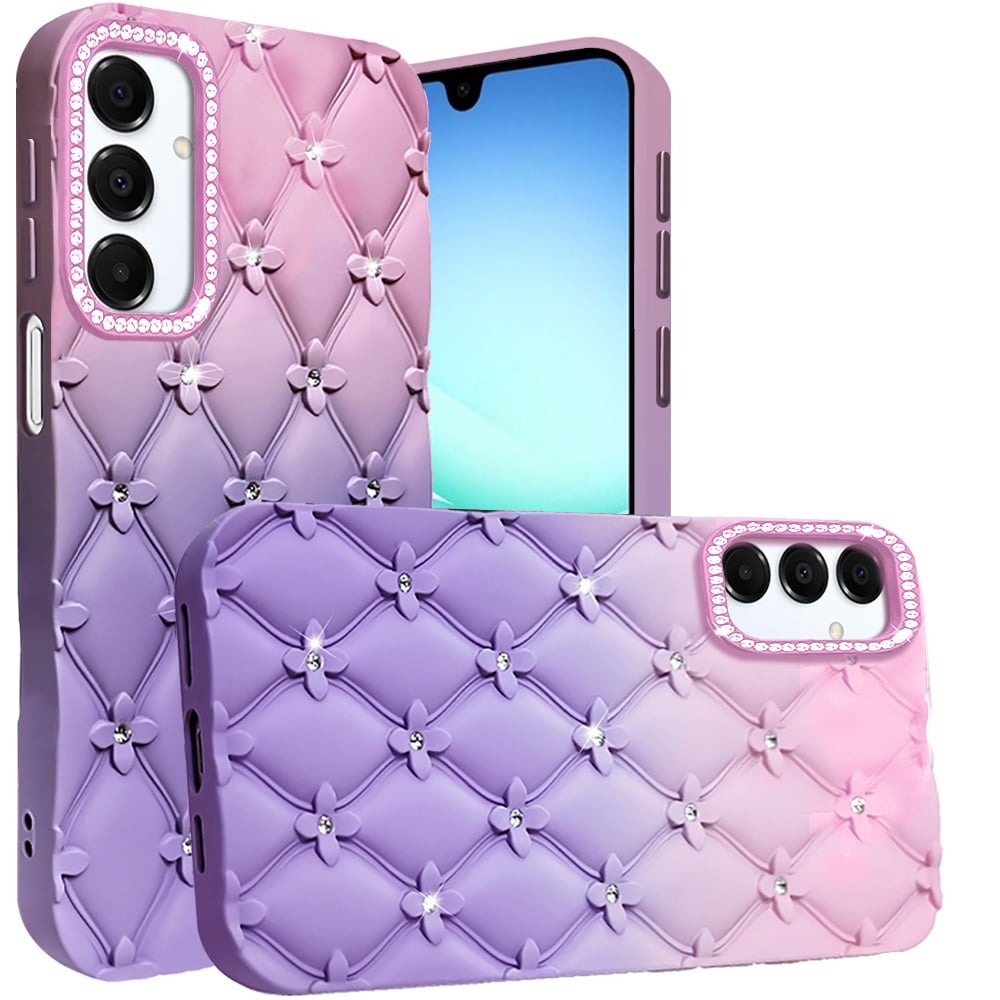 Phone Case for Samsung Galaxy A17 5G Floral Glitter Shimmer Bling Hybrid Shockproof Anti Slip Thick TPU Protective Stylish Design Cover