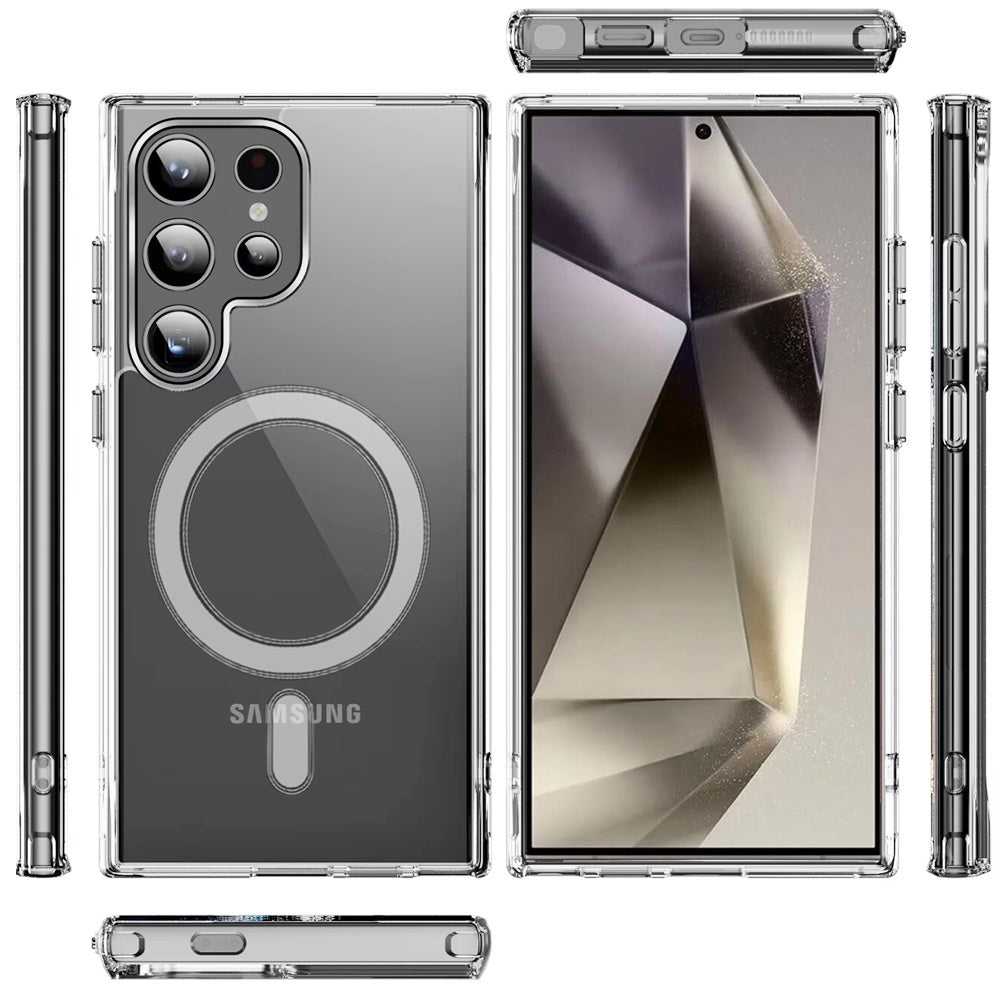 For Samsung Galaxy S25 Ultra Premium Clear Hybrid Built-in Magnetic Compatible with MagSafe Slim Thick TPU Bumper Case Cover Transparent