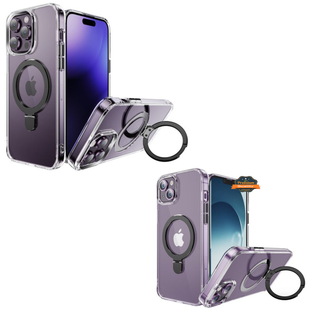 For Apple iPhone 15 Pro (6.1") Magnetic Hybrid Transparent Edge Bumper Invisible Stand [Compatible with Magsafe] Slim  Phone Case Cover