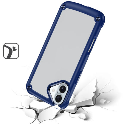 For Apple iPhone 16 (6.1") Ultimate Hybrid Transparent Rubber with Metal Buttons & Camera Edges Hard TPU Frame Corner Bumper Case Cover