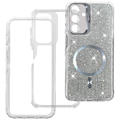 Phone Case for Galaxy A17 5G Luxury Glitter Magnetic Hybrid with Camera Stand Dual Layer Shockproof Sparkle Dot Pattern Clear Edges Cover