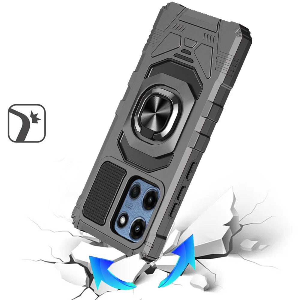 For Motorola Moto G Play 5G 2026 Hybrid Dual Layer with 360° Rotate Magnetic Ring Stand Holder Kickstand TPU Rugged PC Shockproof Case Cover Grey