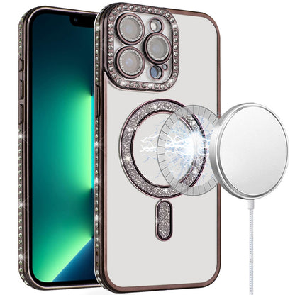 For Apple iPhone 17E /16E Glitter Magnetic Circle Diamond Thick TPU Hybrid Shockproof Secure Grip Compatible with Magsafe Case Cover
