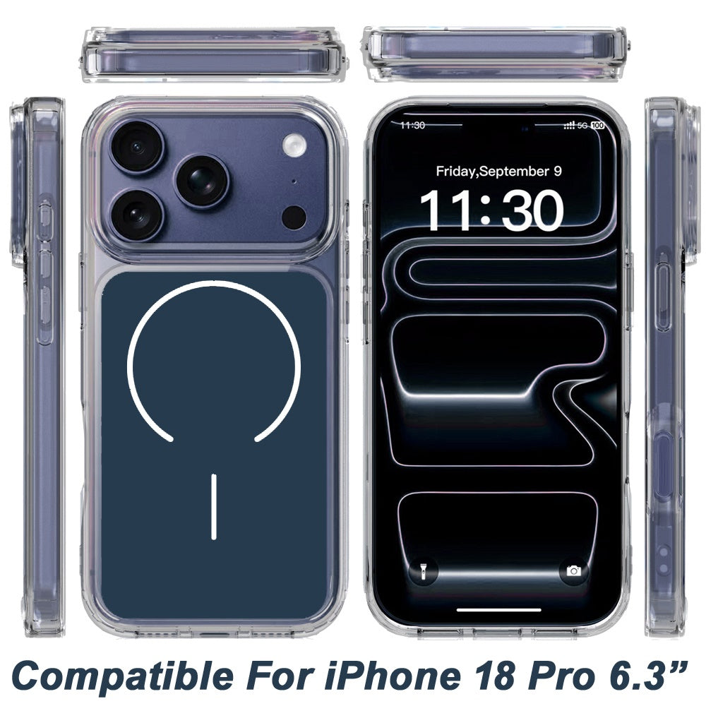 Phone Case for Apple iPhone 18 Pro Metallic Transparent Magnetic Magsafe Compatible Shockproof Hybrid TPU Durable Clear Protective Grip Cover
