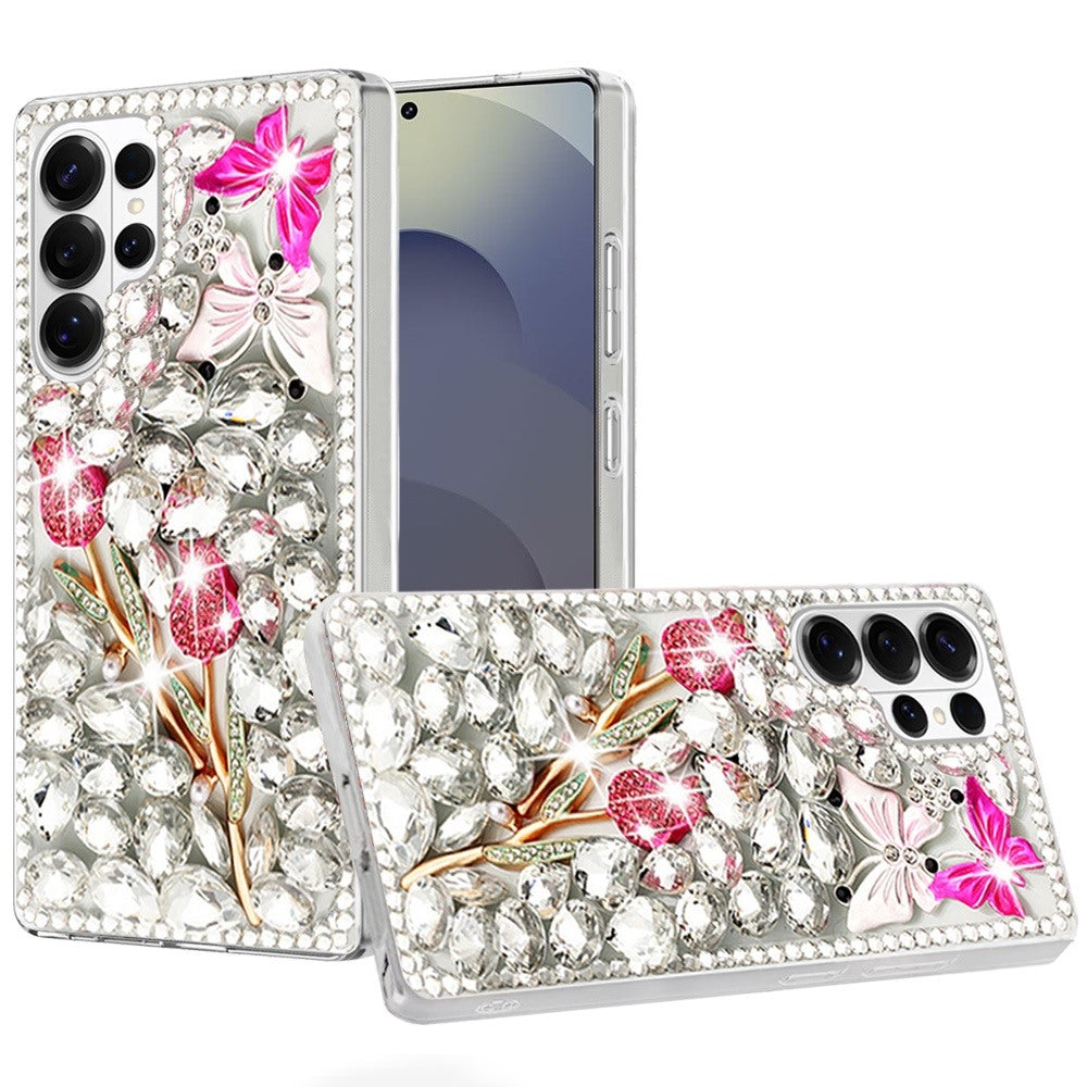 For Samsung Galaxy S26 Ultra Bling Crystal 3D Full Diamonds Luxury Sparkle Rhinestone Hybrid Protective Case Cover