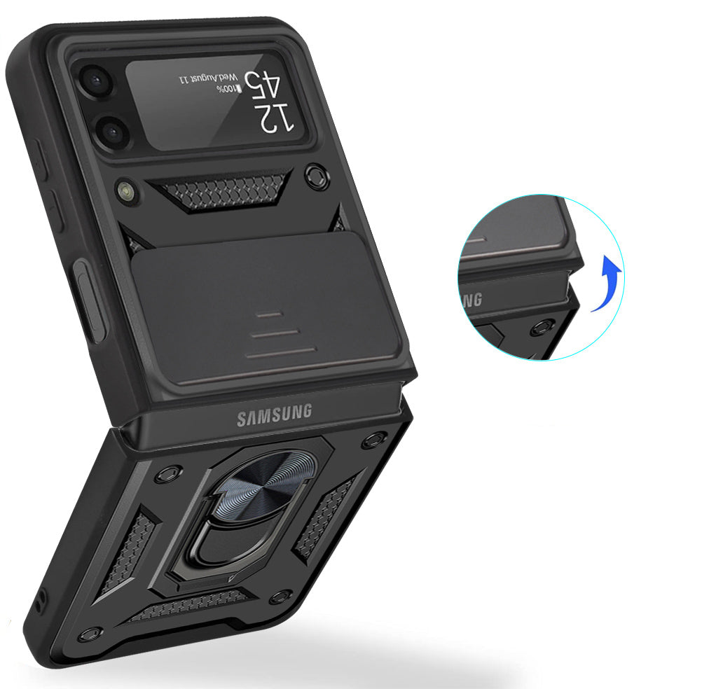 For Samsung Galaxy Z Fold 7 Camera Slide Protector with Magnetic Ring Stand, Hybrid TPU Shockproof Protective Case Cover