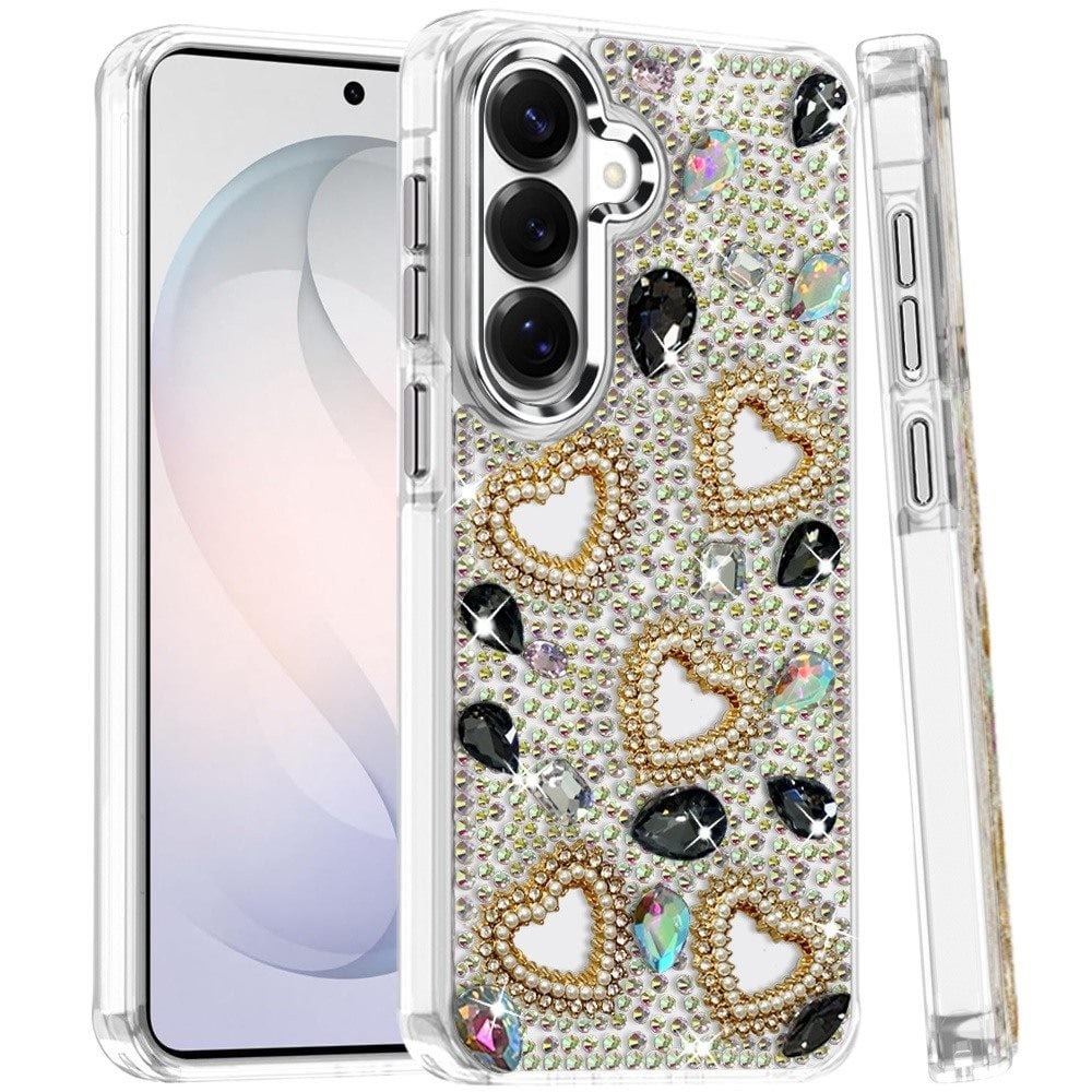 Phone Case for Samsung Galaxy S26 Luxury Crystal Heart Rhinestone Diamond Bling Shockproof Hybrid Glitter Protective Stylish Durable Grip Cover