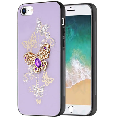 For Apple iPhone 17E /16E Diamonds 3D Fashion Bling Sparkly Glitter Ornaments Engraving Hybrid with Ring Stand Case Cover