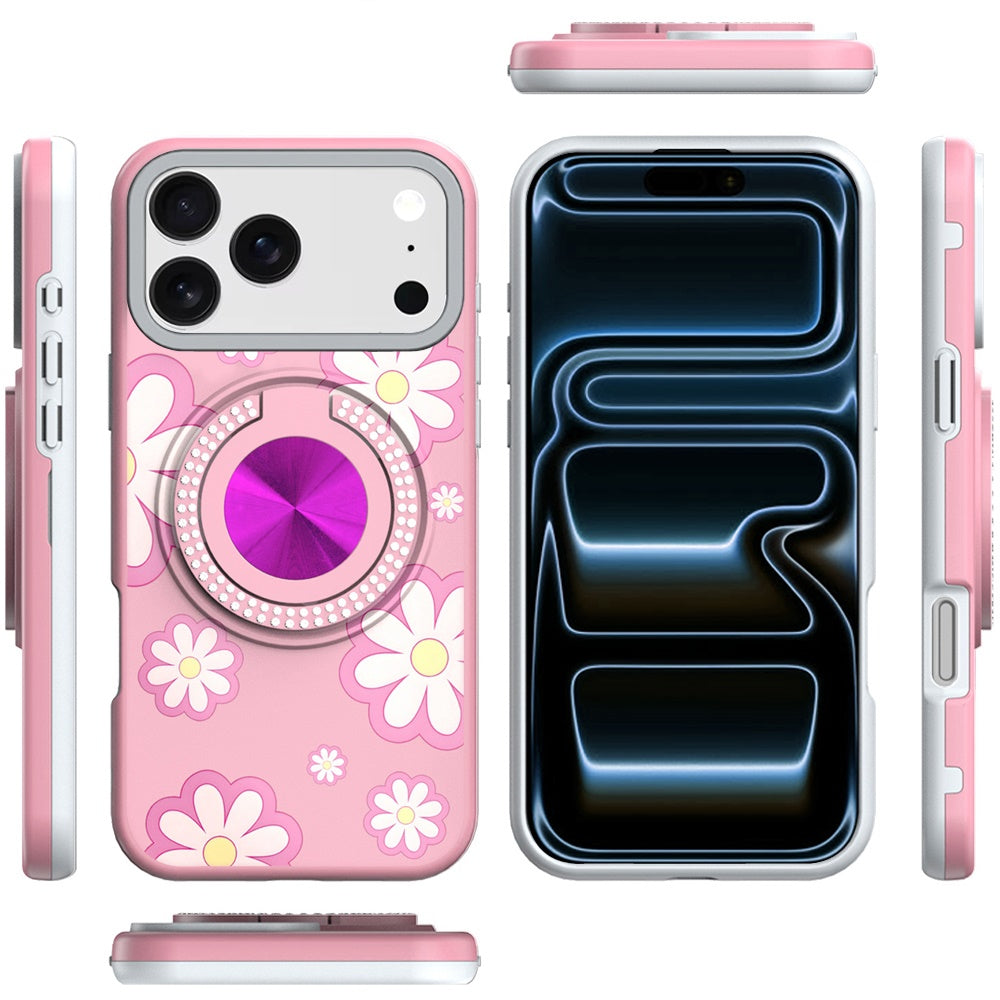 For Apple iPhone 17 AIR Pattern Design Hybrid with Invisible Ring Stand & Magnetic Back, Shockproof Protective Grip Case Cover