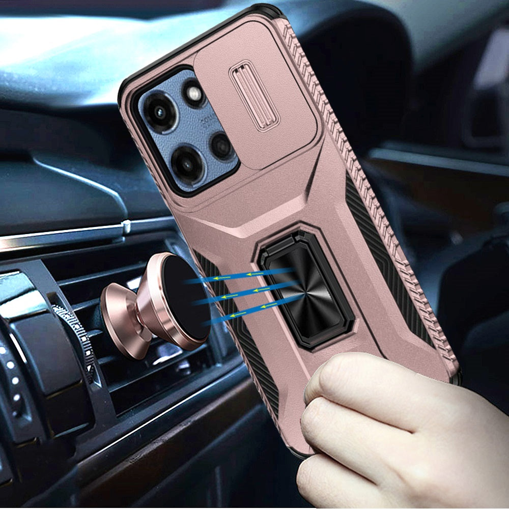 For Samsung Galaxy S25 EDGE Case, Camera Cover with Magnetic Rotation Ring Stand, Military Grade Hybrid Hard TPU Shockproof Case Cover Rose Gold