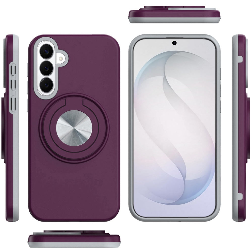 Phone Case for Samsung Galaxy S26+ / S26 Plus Shockproof Magnetic Ring Stand Rotating CarMount Hybrid Metal Matte Finish AntiSlip Grip Kickstand Cover Purple