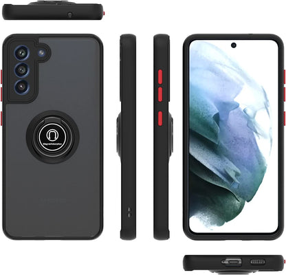 For Samsung Galaxy A37 5G Translucent Matte Back Hybrid with Rotatable Metal Ring Holder Kickstand Shockproof TPU (Fit Car Mount) Case Cover