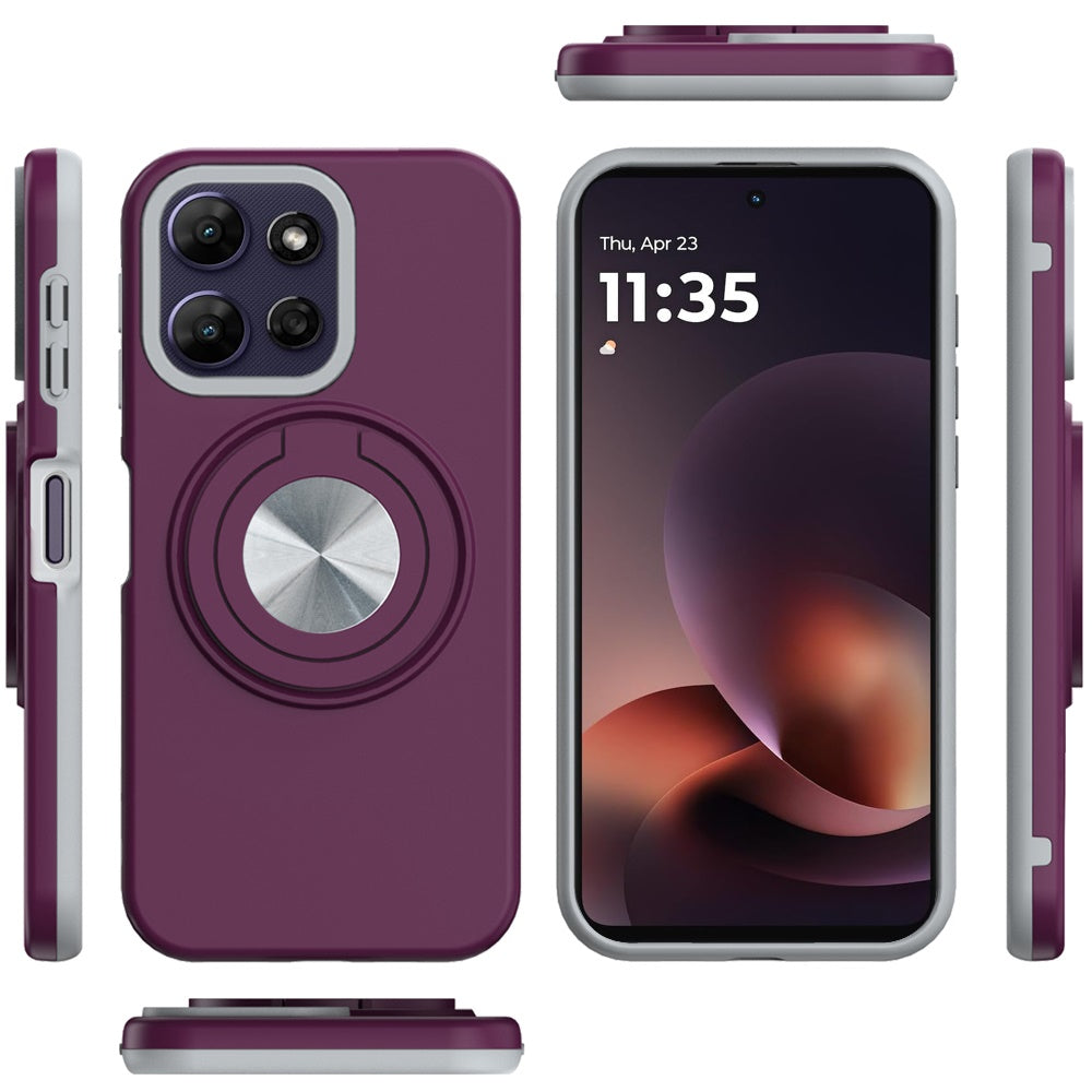 Phone Case for Moto G Power 5G (2026, 2025) Shockproof Magnetic Ring Stand Rotating CarMount Hybrid Metal Matte Finish AntiSlip Grip Kickstand Cover Purple