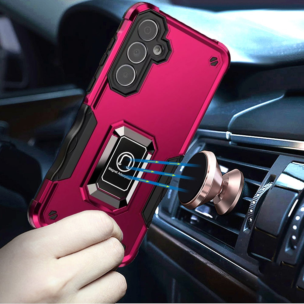 For Samsung Galaxy S25 FE, S25 Fan Edition Hybrid Stand Magnetic Ring Holder Kickstand Heavy Duty Rugged Drop Silicone & Hard PC Shockproof Case Cover Rose Gold