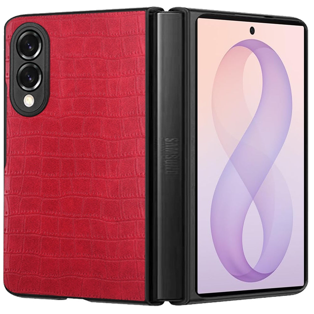 Phone Case for Samsung Galaxy Z Fold 8 Premium PU Vegan Leather Hard Shell Snap On Slim Fit Hybrid Protective Reinforced Rugged Skin Design Cover Red