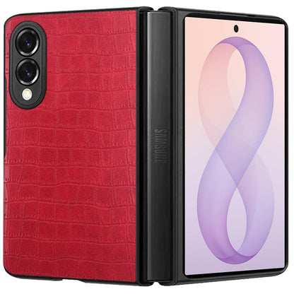 Phone Case for Samsung Galaxy Z Fold 8 Premium PU Vegan Leather Hard Shell Snap On Slim Fit Hybrid Protective Reinforced Rugged Skin Design Cover Red