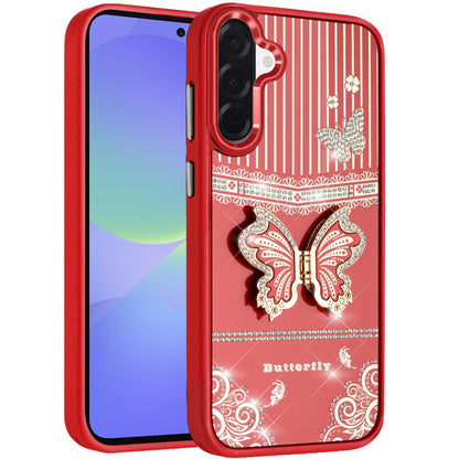 For Samsung Galaxy A37 Glitter 3D Butterfly Design Bling Metallic Edge Hybrid Stand Drop Protection TPU Shockproof Case Cover
