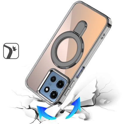 For Motorola Moto G Stylus 5G 2025 Chrome Hybrid with Rotating Magnetic Circle Ring Stand, Slim Shockproof Hybrid Case Cover