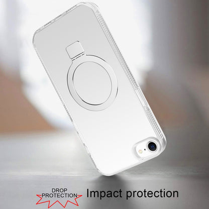 For Apple iPhone 17E /16E Transparent Magnetic Ring Circle Stand with MagSafe Compatible Hybrid Dotted Edged Hard PC Shockproof Case Cover Clear