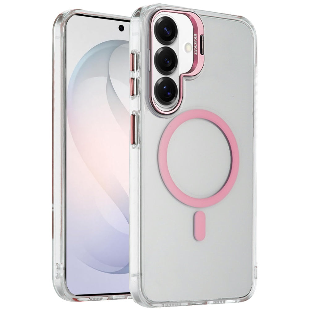 Phone Case for Samsung Galaxy S26 FE /S26 Fan Edition Clear Metallic Camera Stand Magnetic Hybrid TPU Shockproof Grip Camera Protection Kickstand Durable Armor Cover