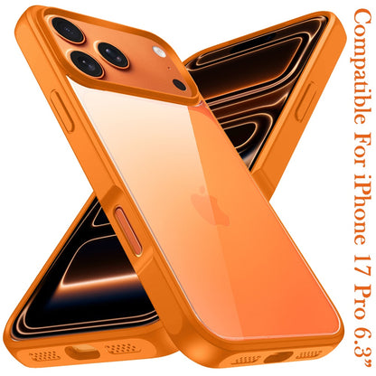 For Apple iPhone 17 Pro (6.3") Hybrid Transparent HQ Slim Shockproof Clear Protective Thick 2.0mm TPU Frame Case Cover Cosmic Orange