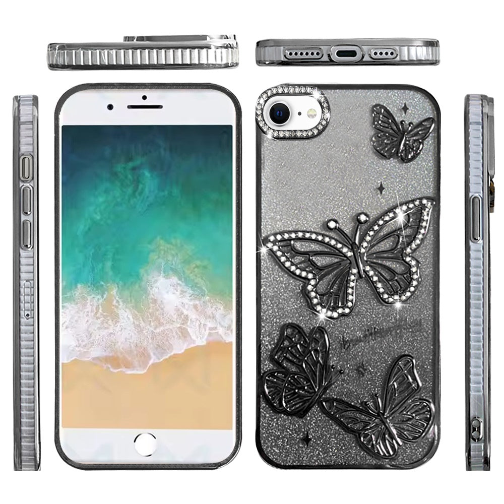 For Apple iPhone 17E /16E Luxury Butterfly Sparkle Glitter Diamond Crystal Rhinestone Shimmer Bling Plating Thick TPU Hard PC Case Cover