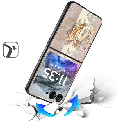 For Motorola Razr 2025 /2024 Diamonds 3D Butterfly Bling Sparkly Glitter Ornaments Engraving Hybrid with Stand Fashion Case Cover Enchanted Butterfly Gold