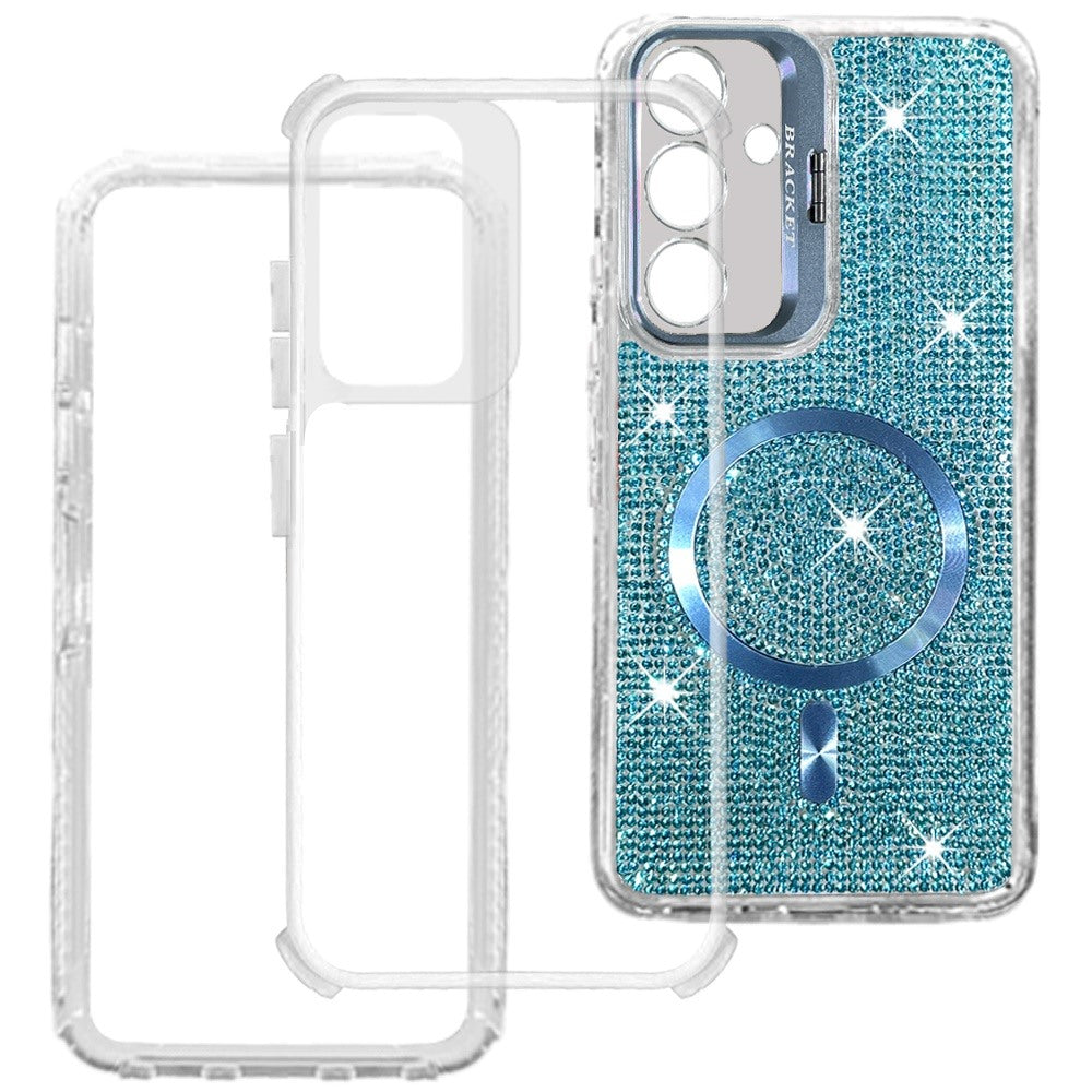 Phone Case for Samsung Galaxy S26 FE /Fan Edition Luxury Glitter Magnetic Hybrid with Camera Stand Dual Layer Shockproof Sparkle Dot Pattern Clear Edges Cover