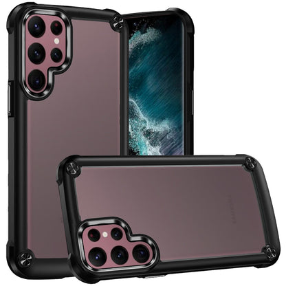 For Samsung Galaxy S21+ Plus Hybrid Transparent Rubber with Metal Buttons & Camera Edges Hard TPU Corner Frame Bumper Case Cover Black