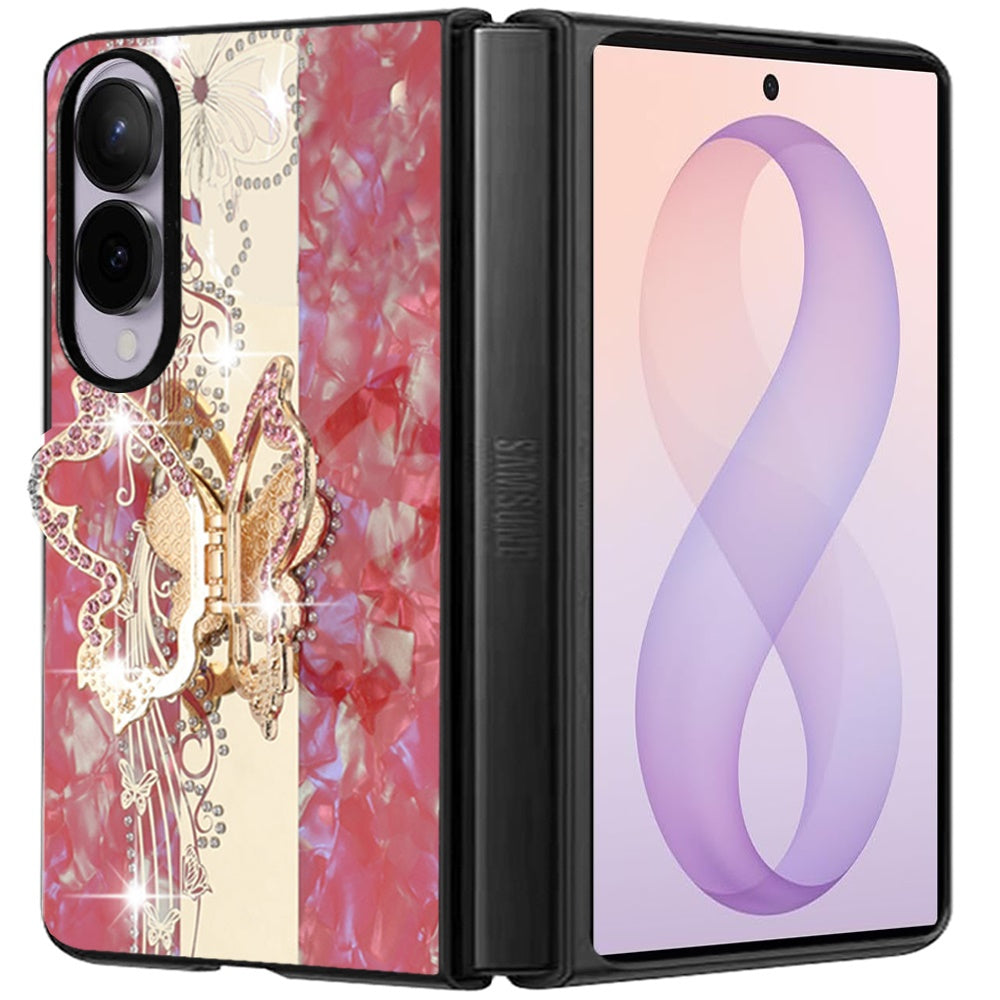 Phone Case for Samsung Galaxy Z Fold 8 Diamond 3D Fashion Floral Glitter Engraved Luxury Bling Hybrid Shockproof Chrome Edge Protective Grip Cover