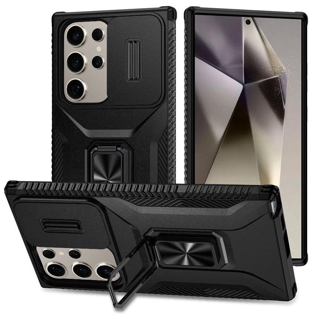 For Samsung Galaxy S25 /S24 Case, Camera Cover with Magnetic Rotation Ring Stand, Military Grade Hybrid Hard TPU Shockproof Case Cover