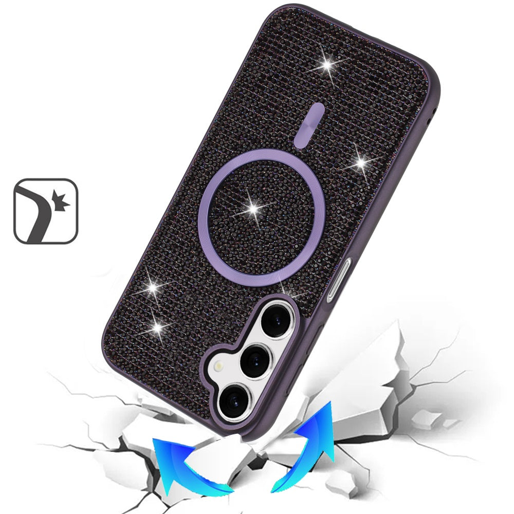 For Samsung Galaxy A36 Sparkly Diamond Bling Case Rhinestone Skin Hybrid with Magnetic Circle, MagSafe Compatible Case Cover