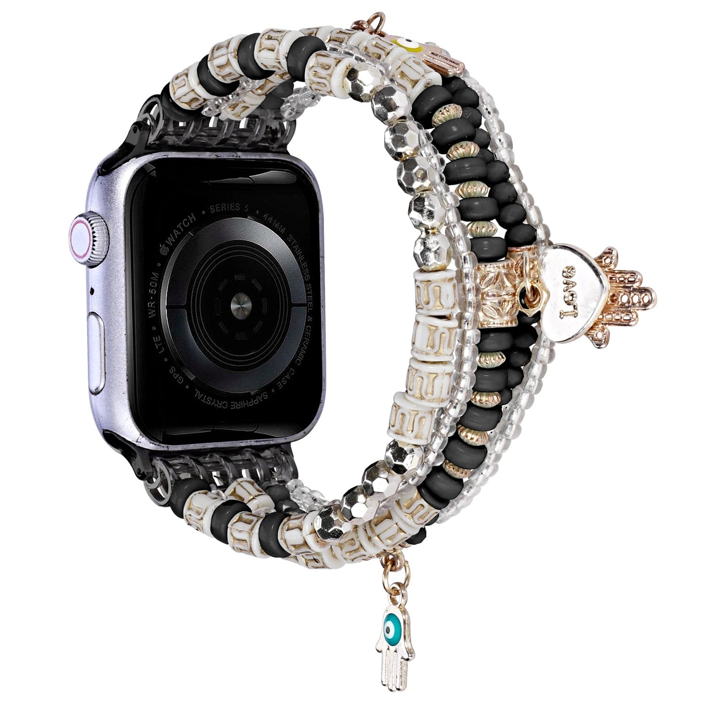 Watch Band Beaded Stretch Bracelet Love Charm Pendant Elastic Comfortable Replacement Strap