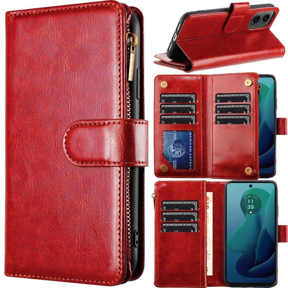 For Motorola Moto G 5G 2024 Luxury Wallet Card Holder Zipper Design Shockproof Protection Secure Grip Multi Slot Storage for Daily Use Case Cover Hotpink